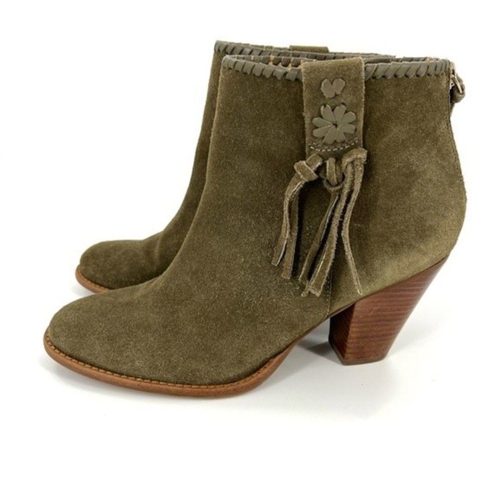 Jack Rogers Greer Boho Suede Ankle Booties Olive Size 8